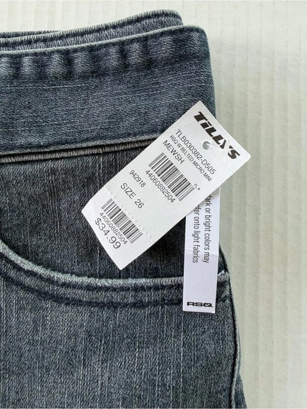 RSQ Charcoal Gray Denim Mini Skirt with Belted Waist